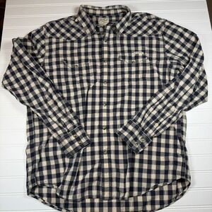 Lucky Brand LS Western Pearl Snap Shirt Men's XL Check Navy Blue Off White GUC